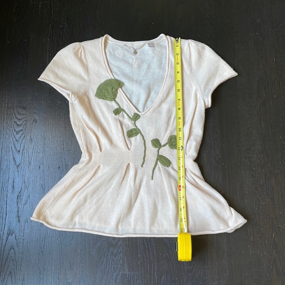 Anthropologie Knitted & Knotted Leaf Appliqué Sweater